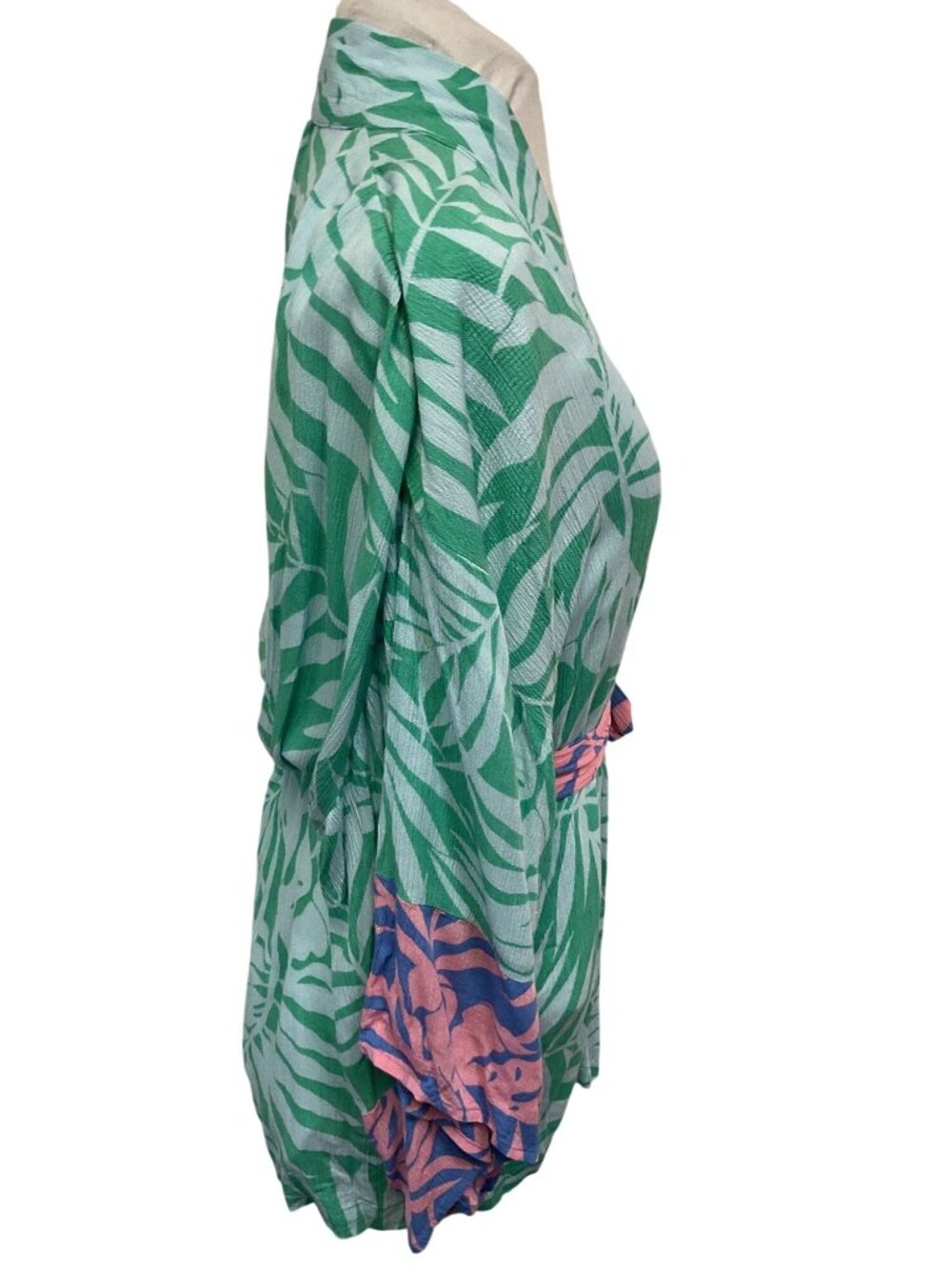 Billabong Palm Print Kimono Cardigan With Tie Belt & Pink Sleeve Detail - Picture 3 of 5